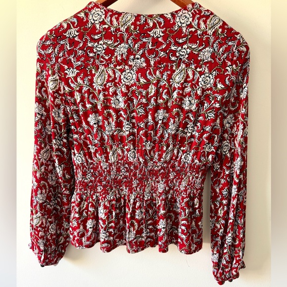 Anthropologie EUC Feather Bone Floral Lace-Up Peplum Blouse Red Size 4 - Picture 8 of 16